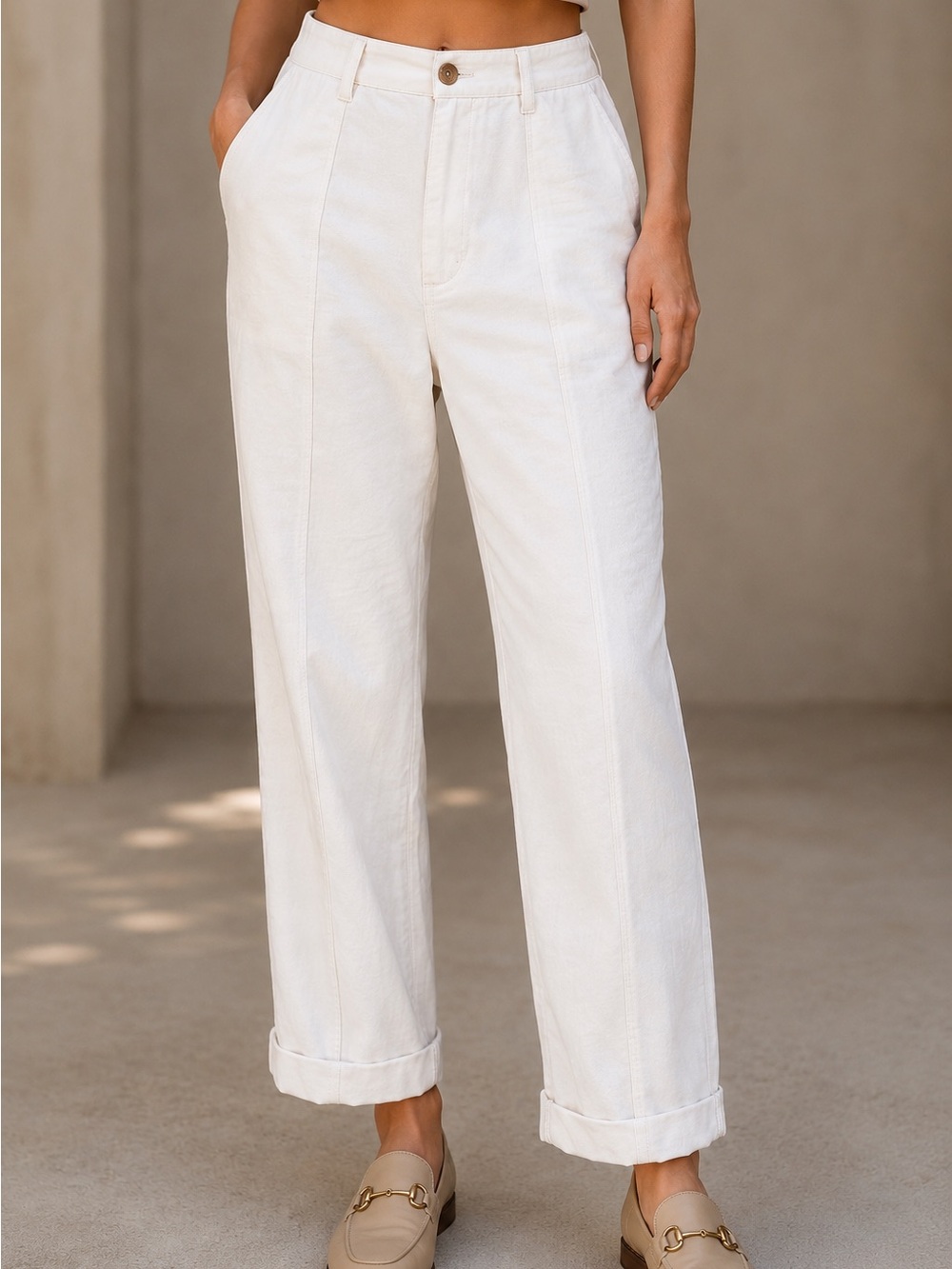 A New Day Tapered Pull-On Pants Rayon Blend Cream Ivory Ankle Career Size 4 EUC